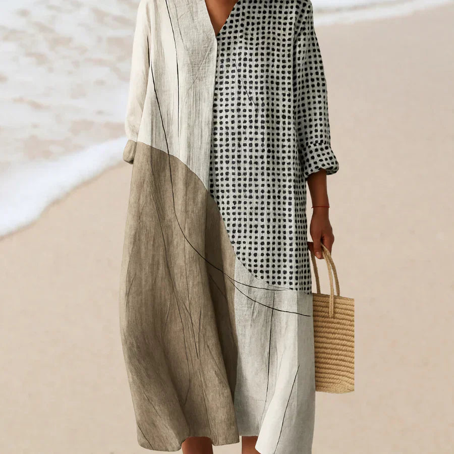 Daria™ | Artystyczna sukienka maxi w geometryczny patchwork