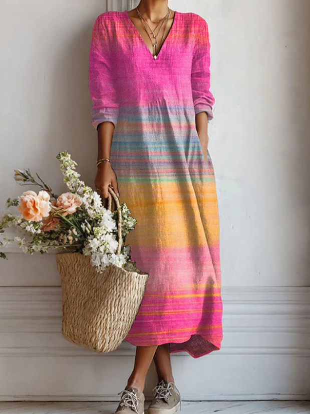Marit™ | Sukienka maxi w tęczowe pasy z gradientem