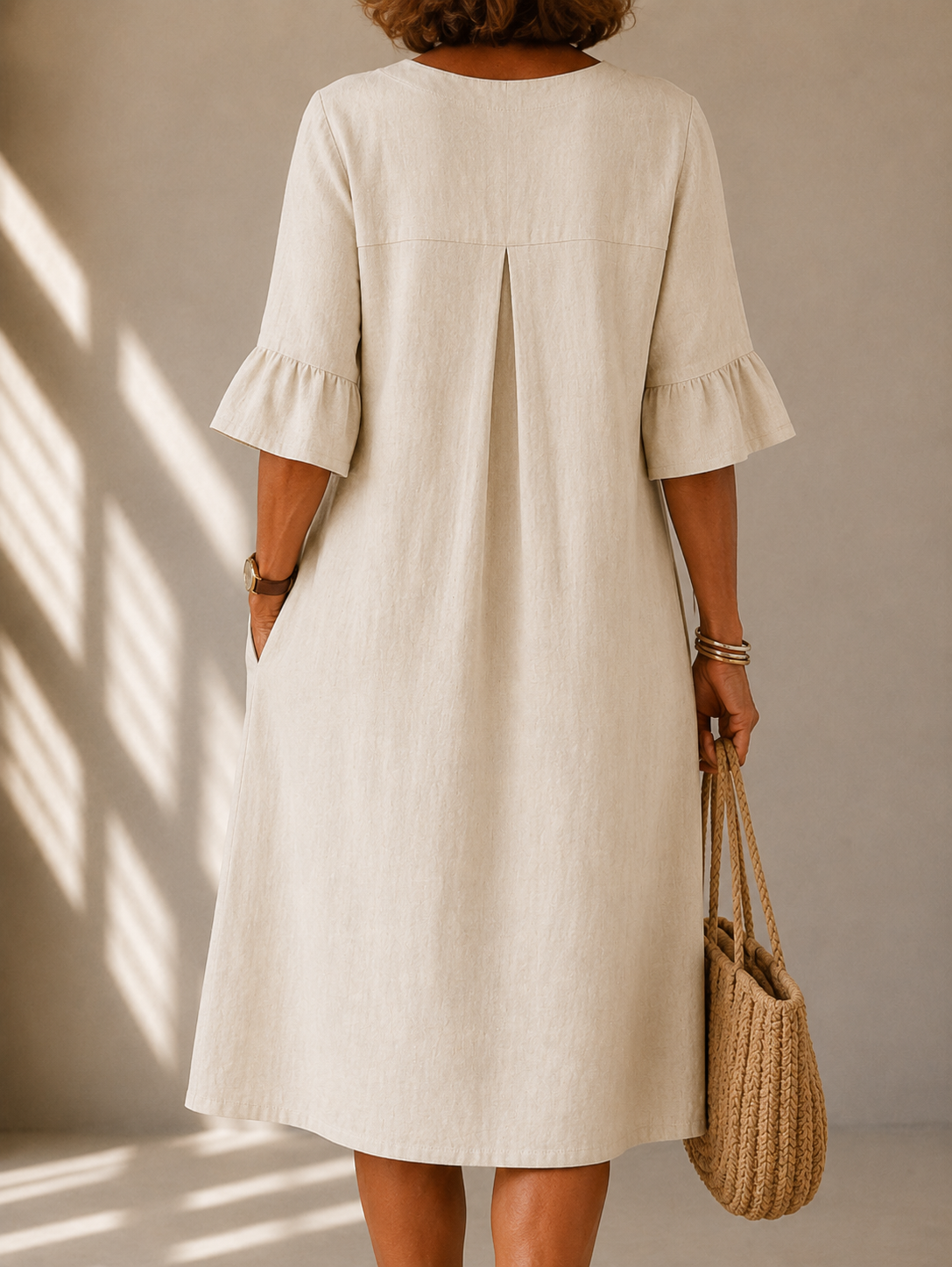 Eleanor™ | Elegancka Lniana Sukienka z Guzikami