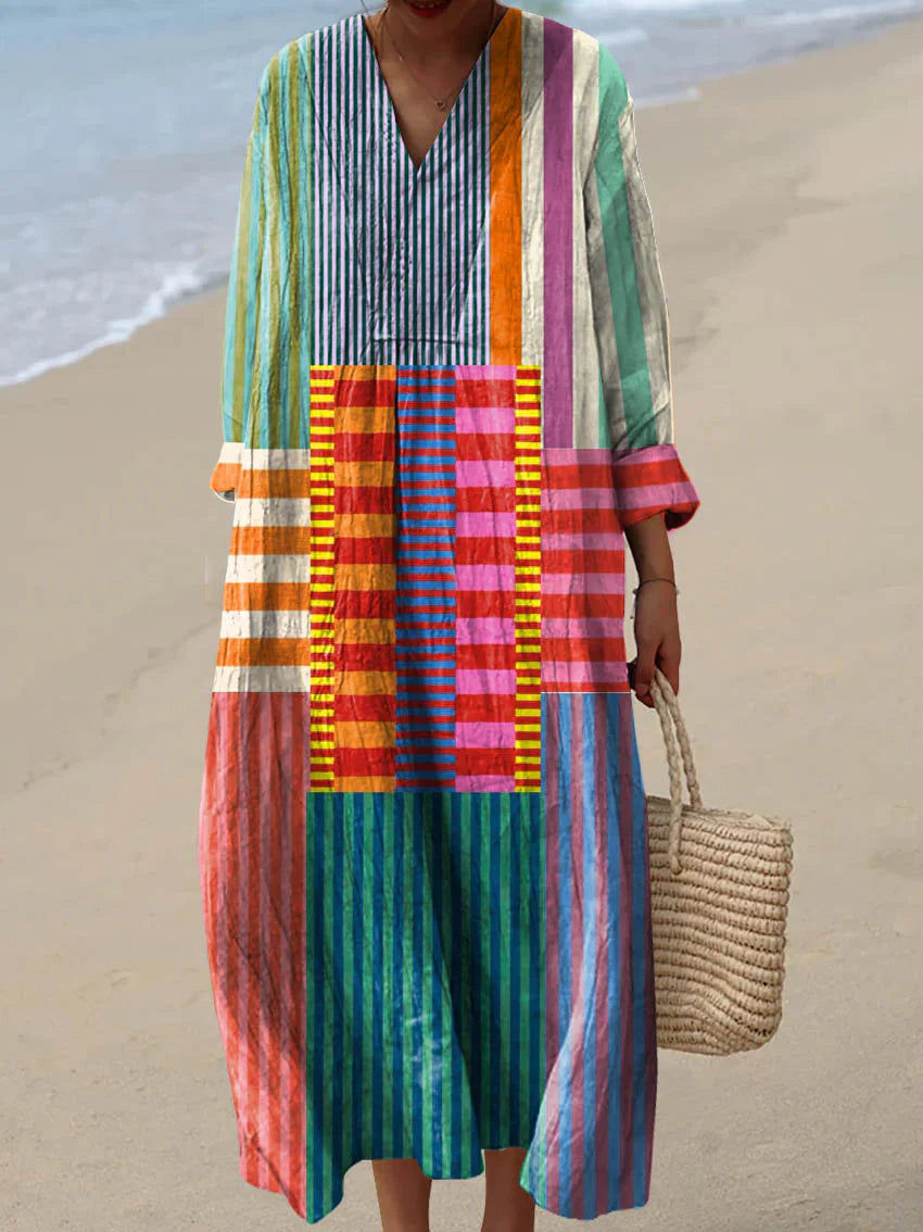 Inaya™ | Artystyczna sukienka maxi w kolorowy patchwork