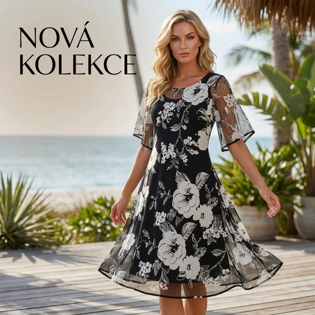 Elżbieta™ | Elegancka sukienka szyfonowa z kwiatowym nadrukiem