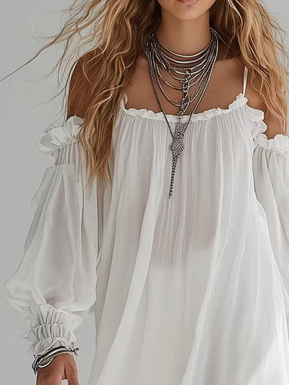 Valentina™ | Biała Sukienka Mini Boho z Odkrytymi Ramionami