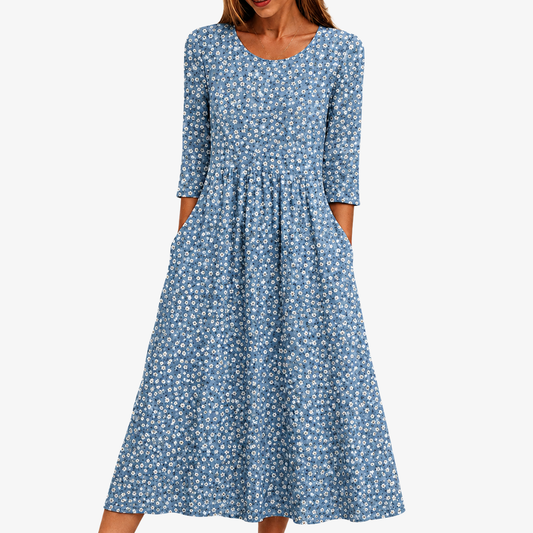 Błękitna Łąka | Kwiatowa sukienka midi na co dzień