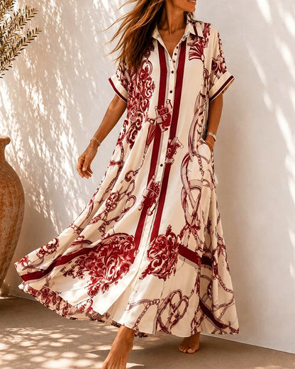 Vivienne™ | Koszulowa Sukienka Maxi w Stylu Vintage