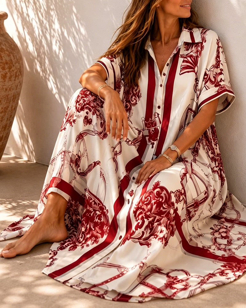 Vivienne™ | Koszulowa Sukienka Maxi w Stylu Vintage