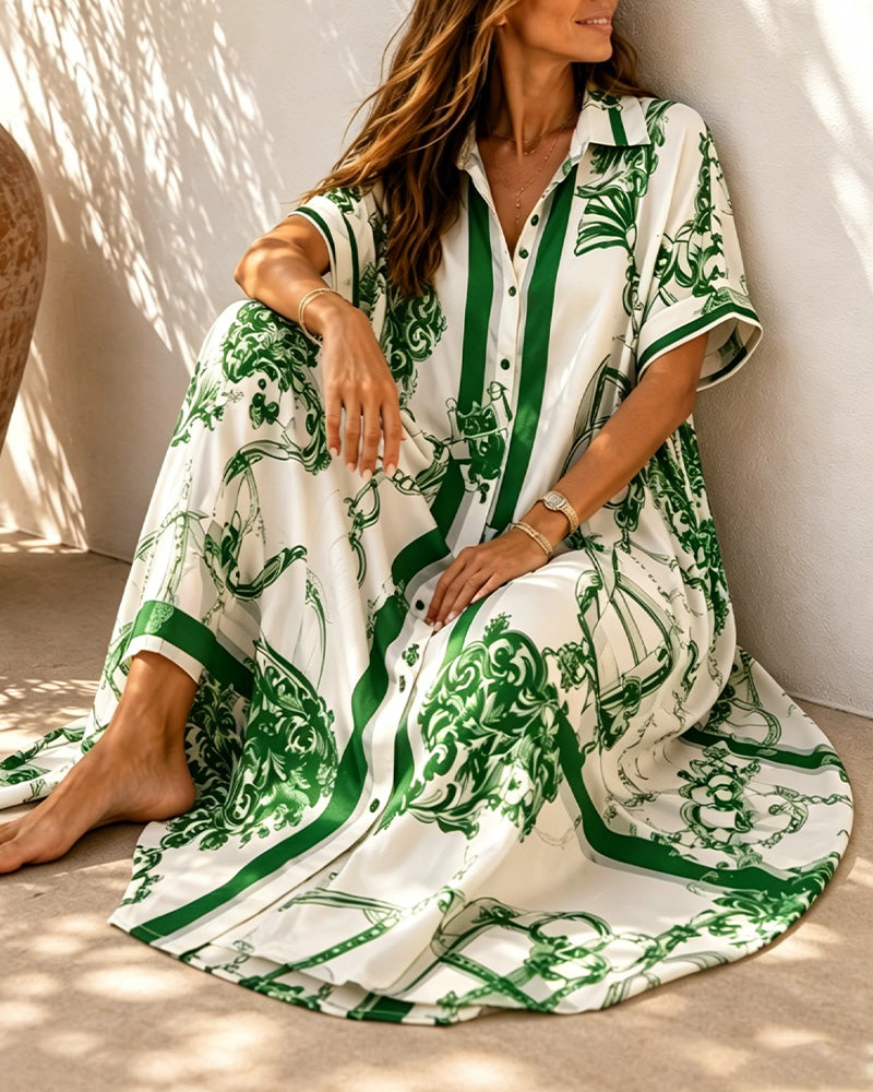 Vivienne™ | Koszulowa Sukienka Maxi w Stylu Vintage