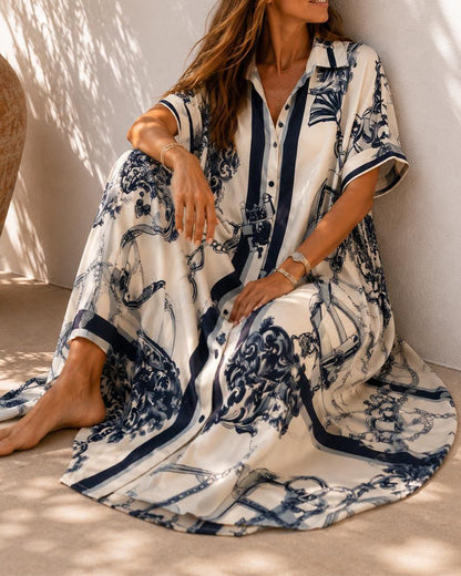 Vivienne™ | Koszulowa Sukienka Maxi w Stylu Vintage
