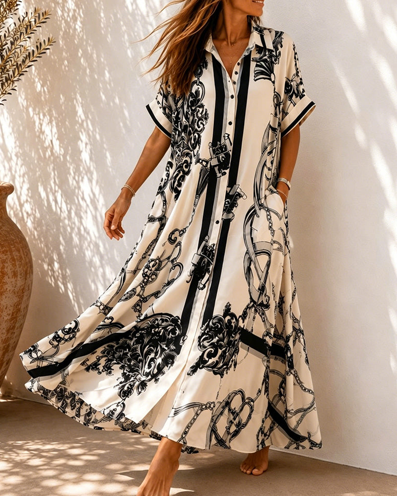 Vivienne™ | Koszulowa Sukienka Maxi w Stylu Vintage