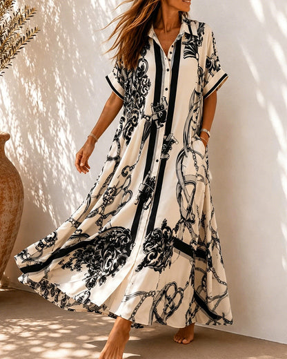 Vivienne™ | Koszulowa Sukienka Maxi w Stylu Vintage
