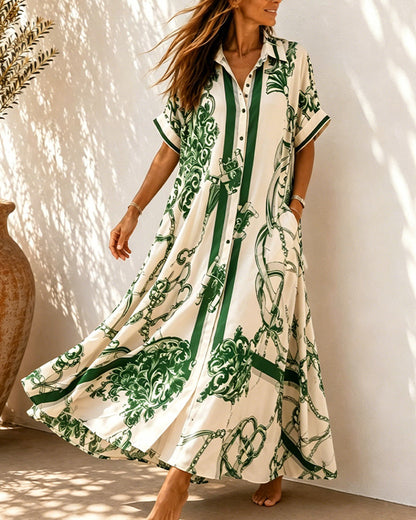 Vivienne™ | Koszulowa Sukienka Maxi w Stylu Vintage