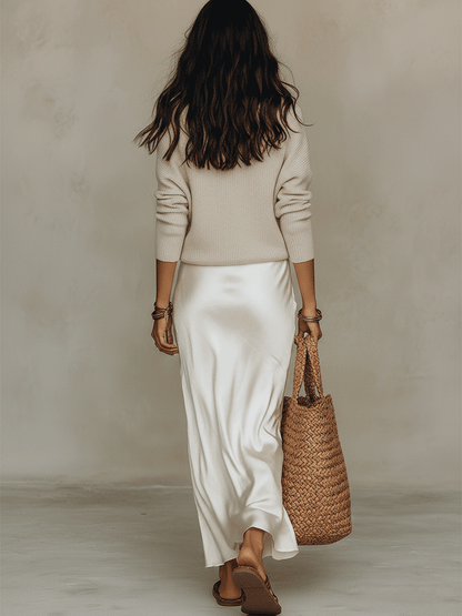 Liliana™ | Elegancki Komplet Midi z Dzianiny i Satyny