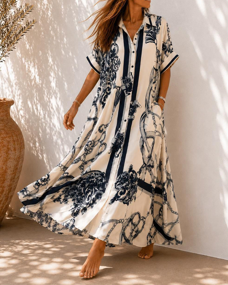 Vivienne™ | Koszulowa Sukienka Maxi w Stylu Vintage
