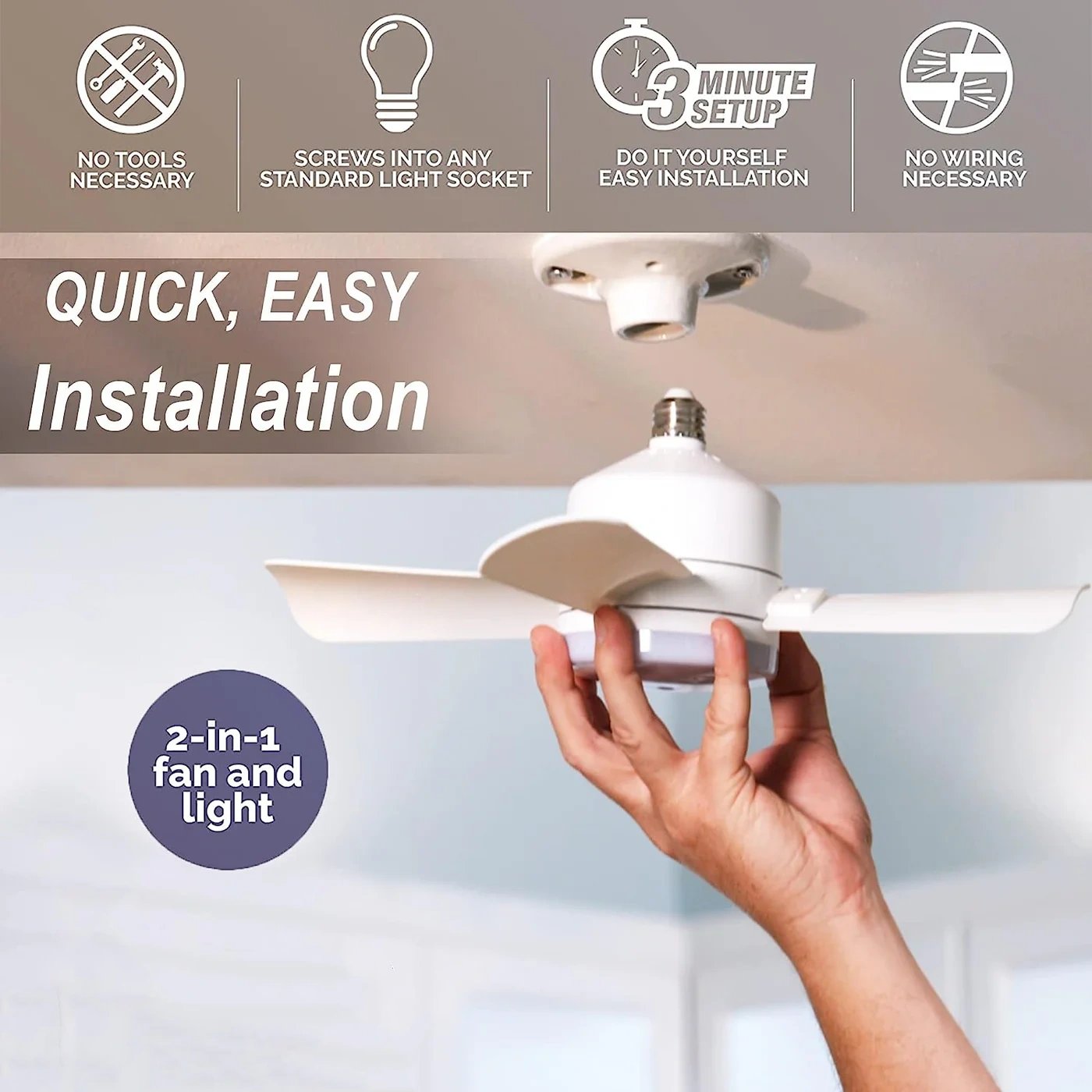 🌬️ Wentylator sufitowy LED 40W – ultracichy, z pilotem | E27 + GRATIS adapter B22