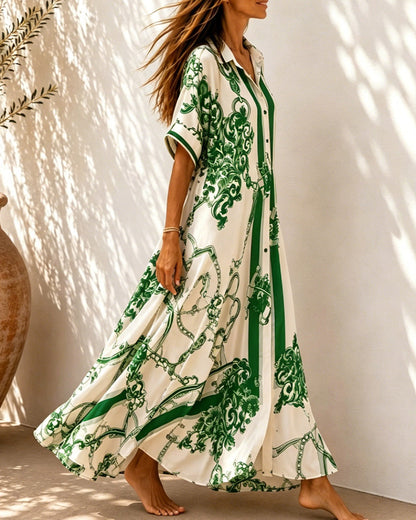 Vivienne™ | Koszulowa Sukienka Maxi w Stylu Vintage