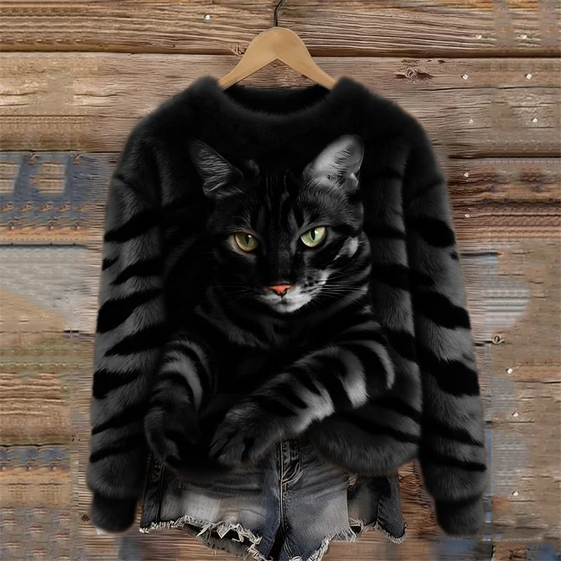 🐯🐱 Przytulna pluszowa bluza z tygrysim motywem i pręgowanym kotkiem