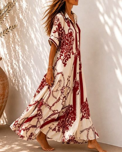 Vivienne™ | Koszulowa Sukienka Maxi w Stylu Vintage