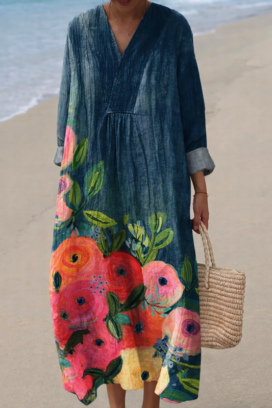 Lucia™ | Boho sukienka maxi z kwiatowym nadrukiem w stylu akwareli