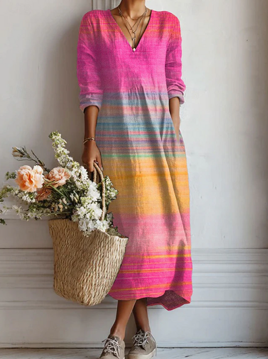 Marit™ | Sukienka maxi w tęczowe pasy z gradientem