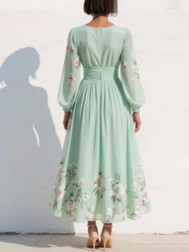 Malwina™ | Satynowa Sukienka Maxi Plisé w Kwiaty