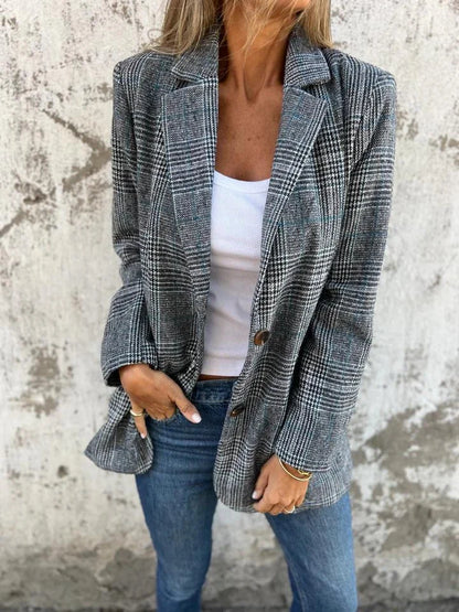 🌟 Stylowa i elegancka kurtka w kratę z klasycznymi klapami