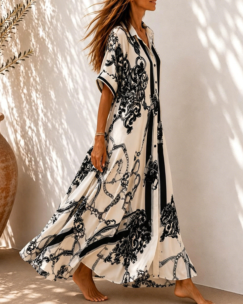 Vivienne™ | Koszulowa Sukienka Maxi w Stylu Vintage