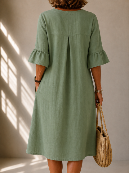 Margaret™ | Elegancka Lniana Sukienka z Guzikami