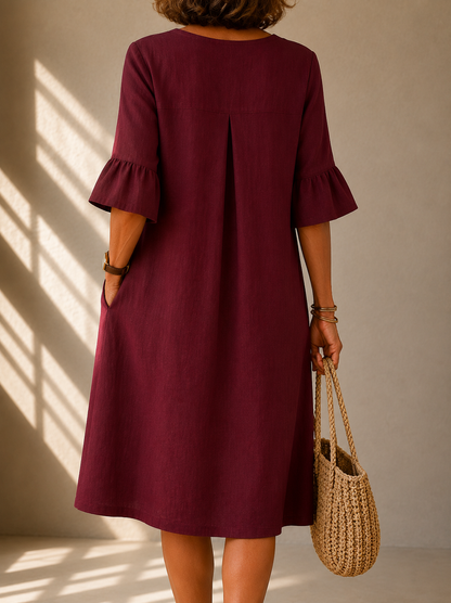 Clara™ | Elegancka Lniana Sukienka z Guzikami