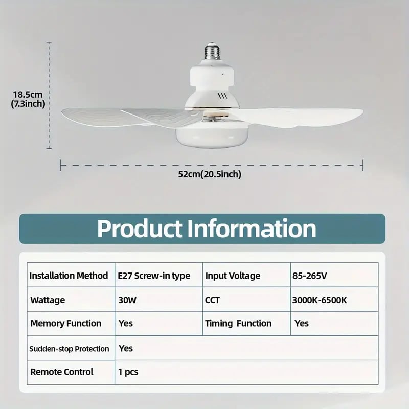 🌬️ Wentylator sufitowy LED 40W – ultracichy, z pilotem | E27 + GRATIS adapter B22