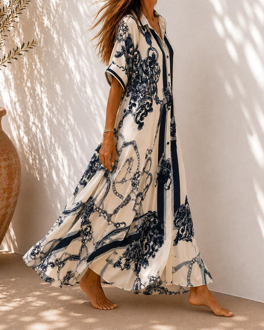 Vivienne™ | Koszulowa Sukienka Maxi w Stylu Vintage