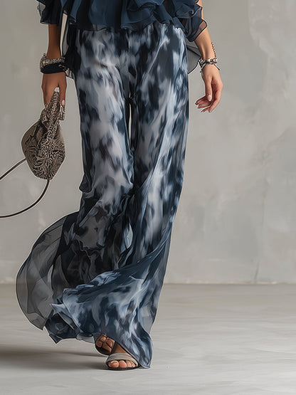 Ludwika™ | Stylowy Granatowy Komplet z Szerokimi Spodniami