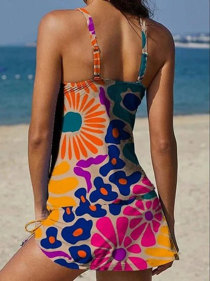 Fiesta™ | Tankini z graficznym kwiatowym nadrukiem i wyszczuplającymi szortami