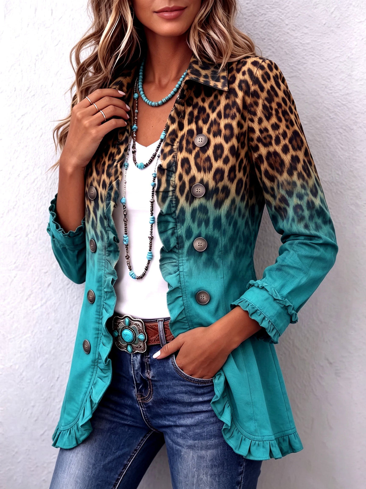 Elspeth™ | Żakiet Leopard z Falbaną