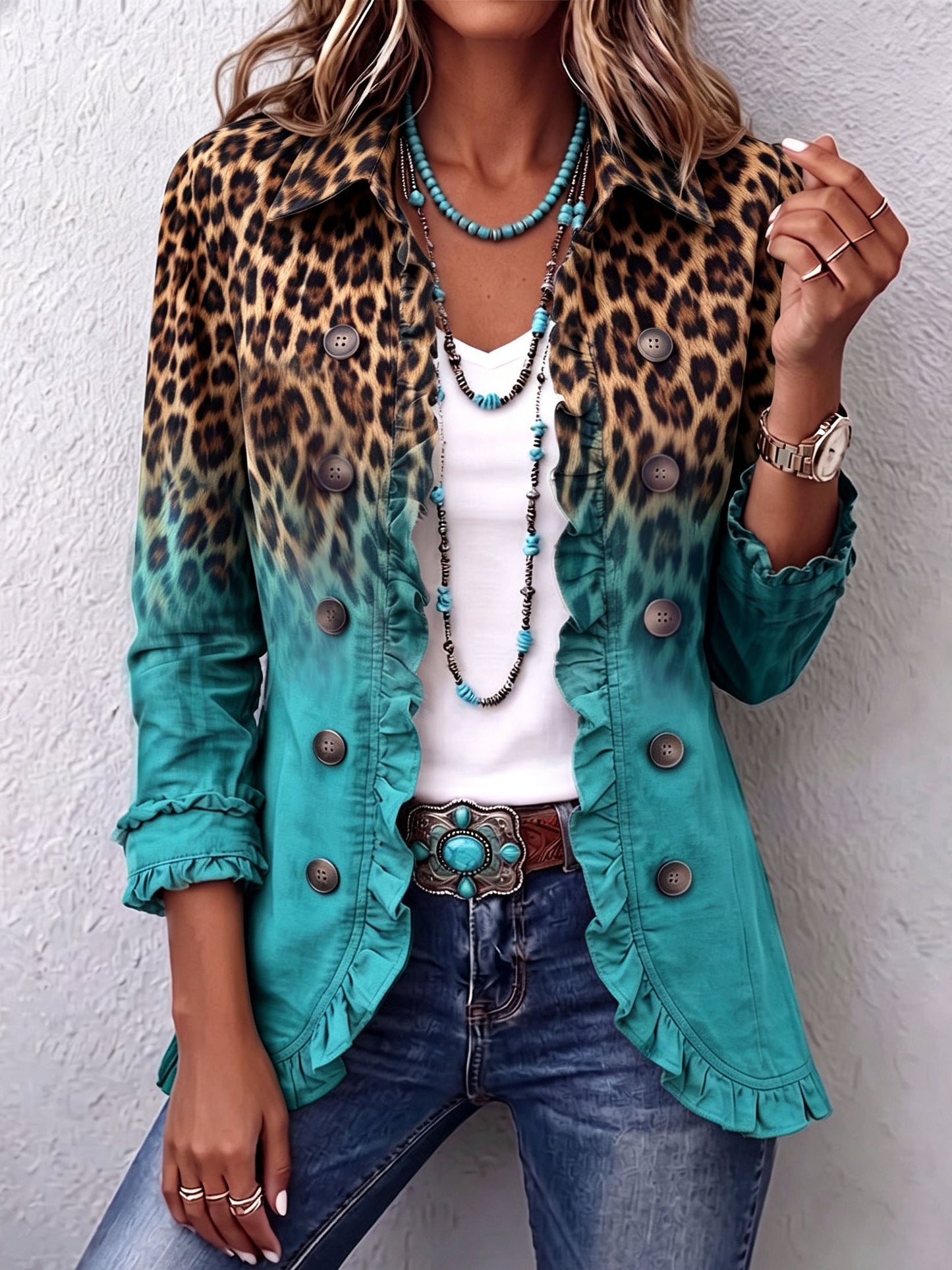 Elspeth™ | Żakiet Leopard z Falbaną