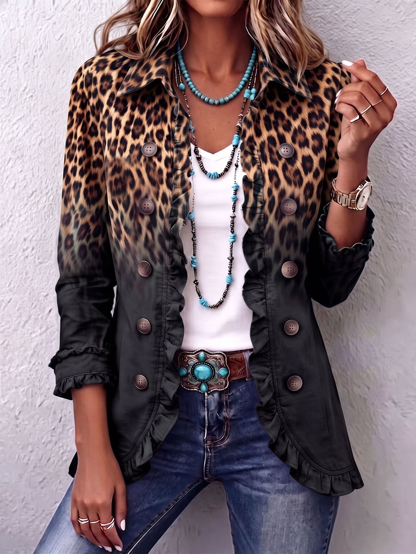 Sabina™ | Żakiet Leopard z Falbaną