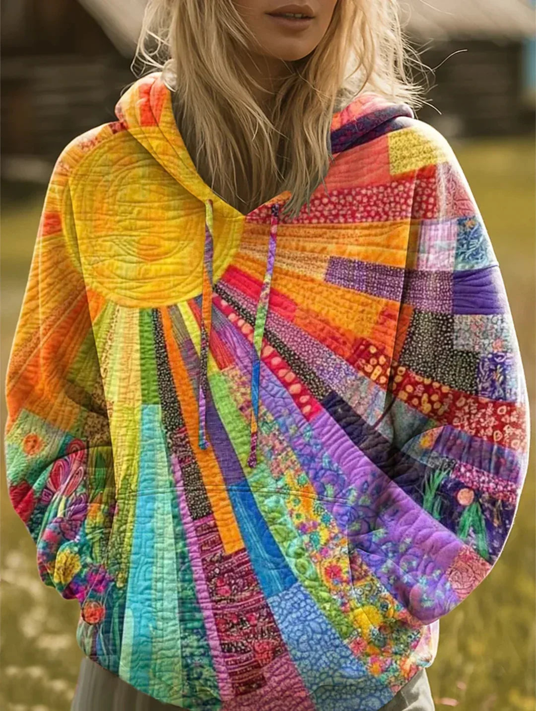 Dawnella™ | Bluza z Kapturem Patchwork Boho