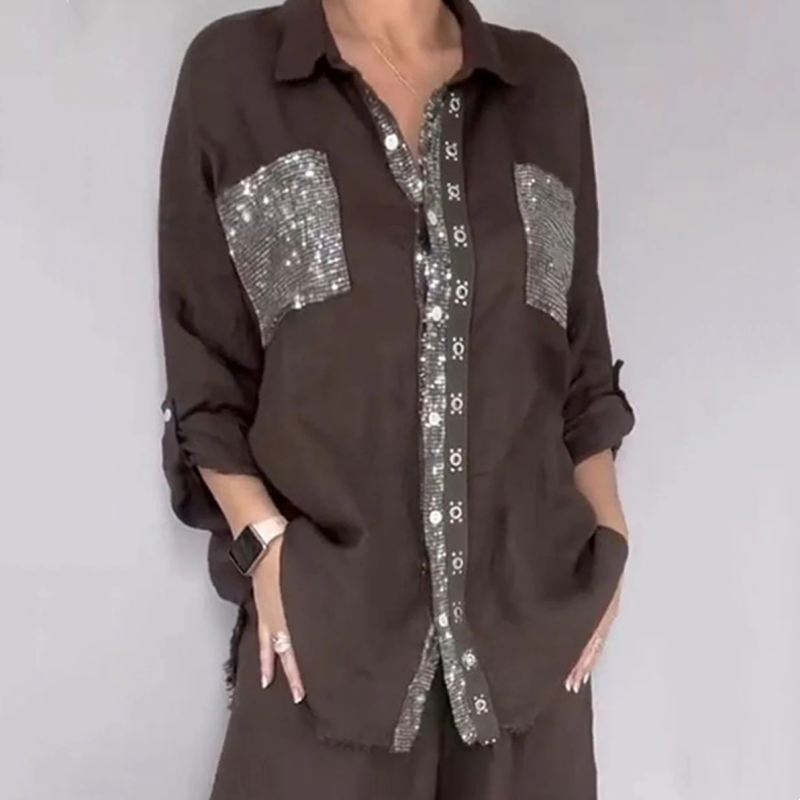 Lizy™ | Dwuczęściowy komplet z cekinami — koszula i spodnie