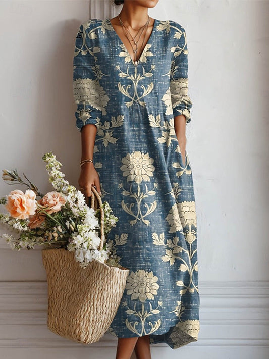 Karin™ | Sukienka maxi z vintage'owym kwiatowym ornamentem